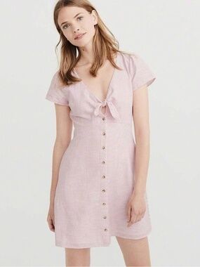 Abercrombie & Fitch Dress XS Pink Striped Tie Front Cotton Retro Twee 90s Y2K